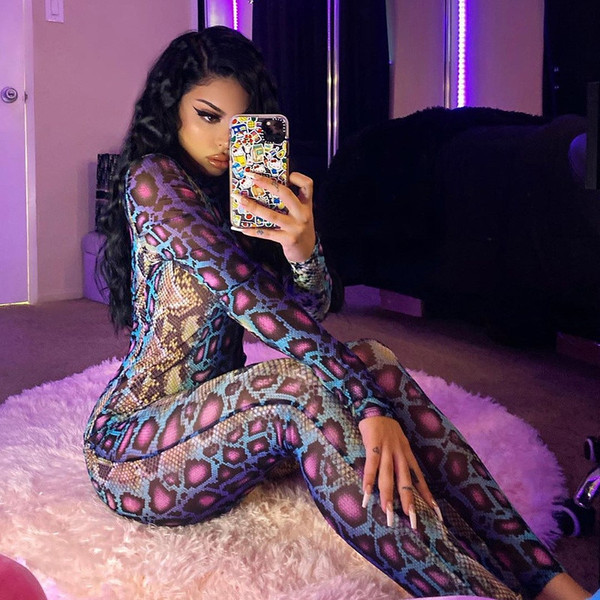 REJEA Sexy Women Jumpsuit Serpentine Print O-neck Long Sleeve Jumpsuit Fall Autumn Backless Bodycon Jumpsuit Club Streetwear