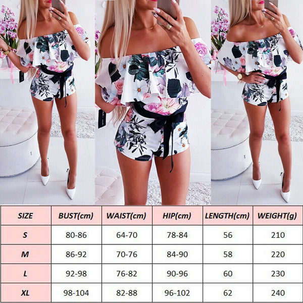 REJEA  Boho Women Off Shoulder Floral Bodycon Romper Jumpsuit Fashion Ladies Summer Club Tights Bodysuit Short Pants Trouser
