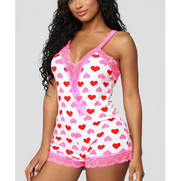 REJEA New Sexy Women Bodysuit Sleeveless V Neck Bodycon Stretch Leotard Bodysuit Short Romper Pajama Women Sleepwear Jumpsuit Overalls