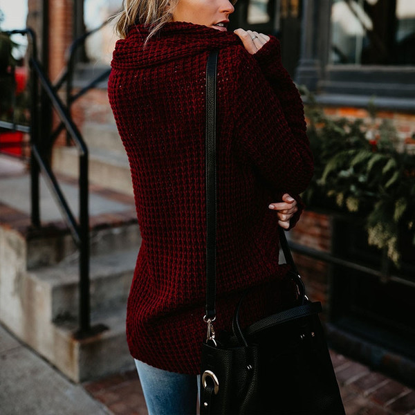 REJEA Women Turtleneck Knited Sweaters Korean Solid Irregular Hem Buttons Pullover Tops Autumn Winter Fashion Oversize Loose Sweater