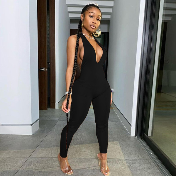 REJEA New Style Women's V Neck Sexy Romper Jumpsuit Off-Shoulder Backless Tight Elastic Home Casual Wear