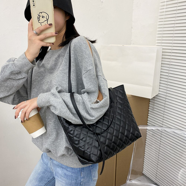 Rejea Fashion PU Leather Women Shoulder Handbags Casual Lattice Pattern Large Capacity Female Daily Top-handle Totes Bags