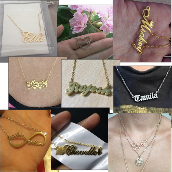 Rejea Personalized Name Necklaces Solid Stainless Steel Choker for Women Fashion Pendant Custom Special Unique Gift
