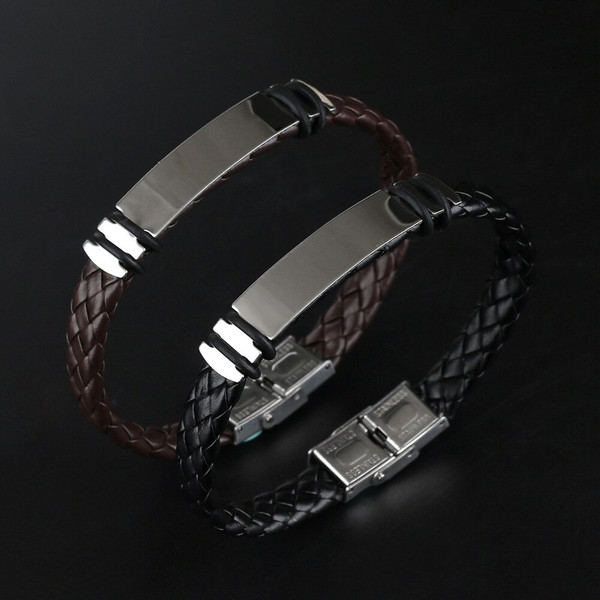 Rejea New Fashion Retro Boho Style Men's Bracelet Black Hand-woven Leather Stainless Steel Charm Bracelet Couple Gifts