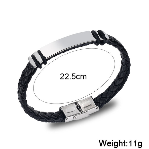 Rejea New Fashion Retro Boho Style Men's Bracelet Black Hand-woven Leather Stainless Steel Charm Bracelet Couple Gifts