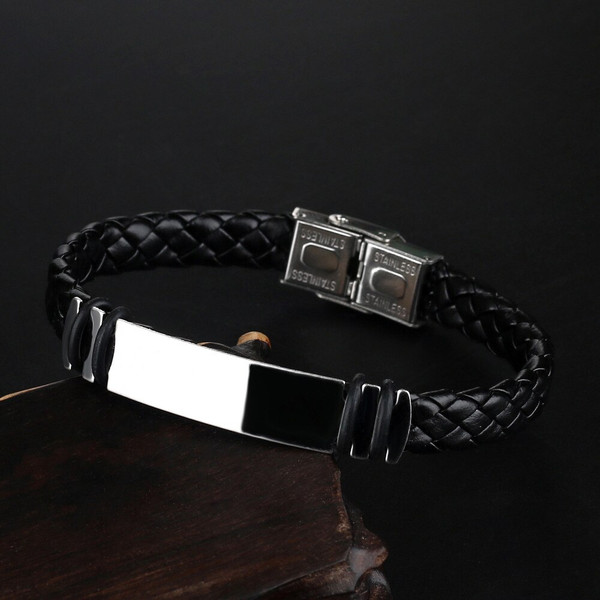 Rejea New Fashion Retro Boho Style Men's Bracelet Black Hand-woven Leather Stainless Steel Charm Bracelet Couple Gifts