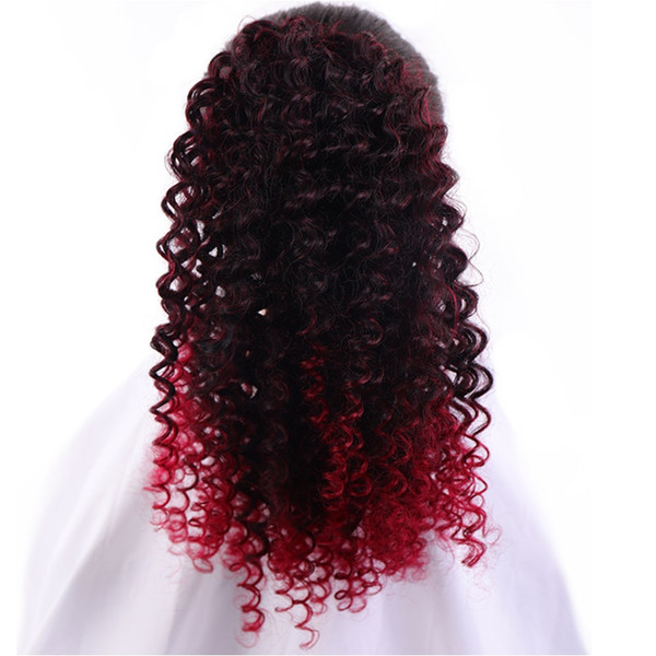 Rejea Women's Long Kinky Curly Synthetic Ponytail Hair Extension Heat Resistant Hair Clips Ombre Black Brown Fake Hair Wig