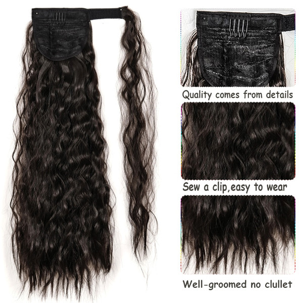 Rejea HAIR Long Wavy Wrap Around Clip In Ponytail Hair Extension Heat Resistant Synthetic Natural Wave Pony Tail Fake Hair
