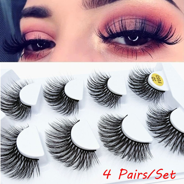 Rejea 4 Pair 3D Faux Mink Hair False Eyelashes Thick Long Multilayers Thick Mink Eye Lashes Natural Makeup Cruelty-free Fake Eyalash
