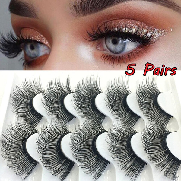 Rejea 5 Pairs 3D Faux Mink Hair False Eyelashes Natural Long Wispies  Flared Lashes Handmade Eye Lashes Extension Eye Makeup Tools