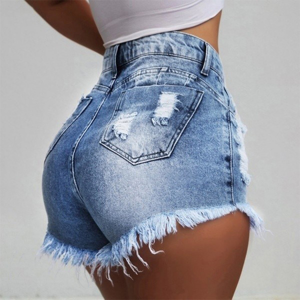 Rejea Shorts Washed Jeans Summer Denim Ripped High Waist Shorts Short Pants Plus Size