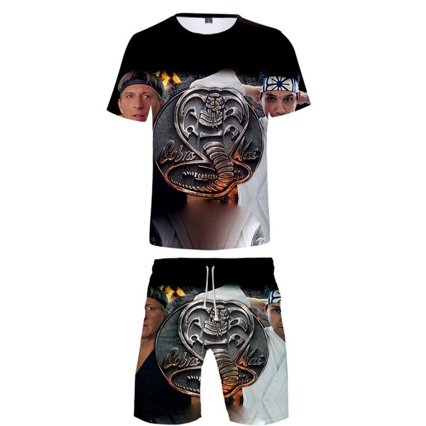 Rejea Cobra Kai Two Pieces Sets Men Snake Print 3D Men Summer Tops Tees Fashion Tshirt High Quality Men Clothing