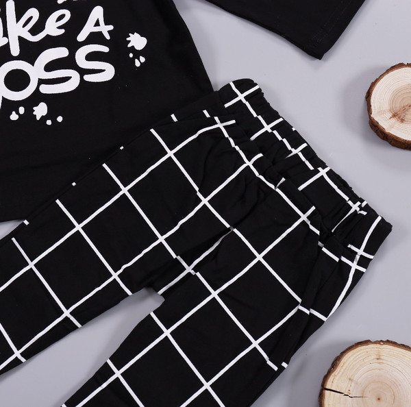 Rejea 2PCS Infant Baby Boy Clothing Sets Spring Autumn Outfits Like A Boss Long Sleeve Black Tops  Pant Kids Boys Girls Clothes