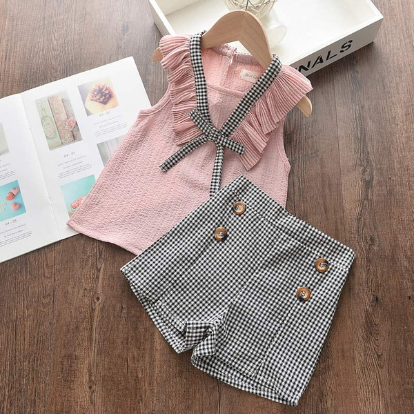Rejea Bear Leader Girls Clothing Sets Summer Kids Clothes Floral Chiffon Halter+Embroidered Shorts Straw Children Clothing