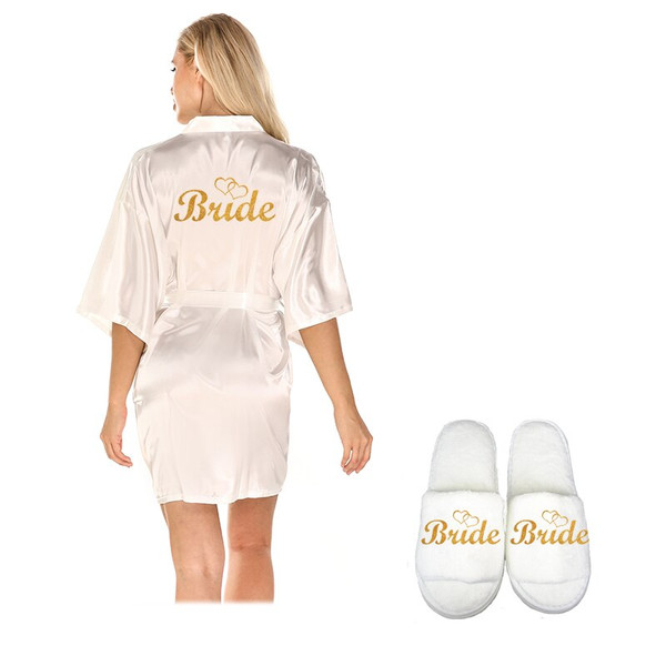 Rejea 4pc set of bride robe eyemask slippers sash bridesmaid wedding bridal party Bachelorette bathrobe getting ready robes