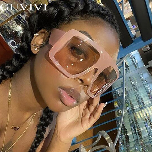 Rejea One Piece Shield Square Sunglasses For Women Vintage Oversized Black Pink Sun Glasses Eyewear Female Cool Black Blue Shades