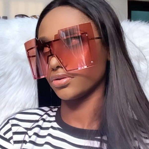 Rejea Unique Super Big One Piece Oversized Square Sunglasses For Women Vintage Alloy Rimless Gradient Sun Glasses Men Cool Party Shade