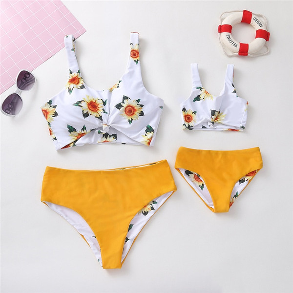 Rejea Sunflower Mother Daughter Matching Swimsuit Women Girls bikini Set Clothes Family Look Mommy and me Swimwear
