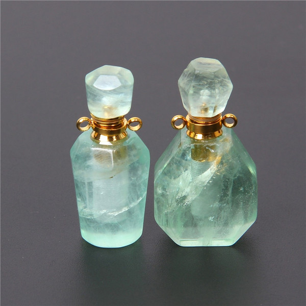 Rejea 1pc Natural green Fluorite Charm quartz crystal healing stone necklace pendants reiki Essential Oil Diffuser bottle pendant gift