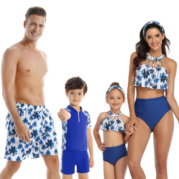 Rejea  Family Matching Swimsuit Two Pieces Mother Daughter Kid Son Girl Swimwear Swimming Suit For Women Maillot De Bain Bikinis