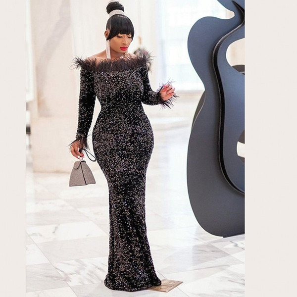 REJEA Sexy Club Luxury Gray Party Women Long Pencil Dresses Tunic High Waist Backless Female Sequin Glitter Evening Maxi Dress