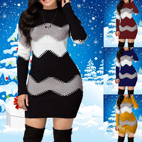 REJEA Bodycon Dress Women Autumn Winter Elegant Ladies Casual Knitted Patchwork Long Sleeve Slim Mini Dresses Black Vestido Feminino