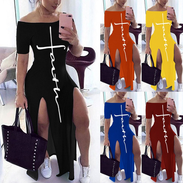 REJEA Bodycon Dress Short Sleeve Maxi Dresses for Women Off Shoulder Spring Summer Plus Size Casual Long Boho Dress Vestido Feminino