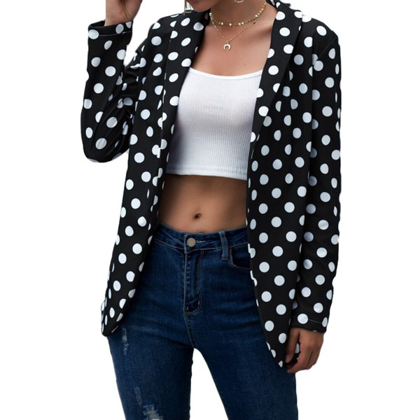 Rejea Women Polka Dot Print Coat  Long Sleeve Tailored Collar Open Front Suit Jacket Autumn and Winter Long Sleeve Slim Blazers
