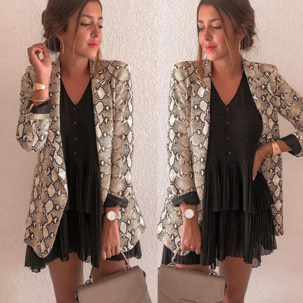 Rejea Women's Blazers Snakeskin Slim Long Sleeve Business Blazer Suit Office Lady Spring Autumn Jacket Coat Outwear S-XL