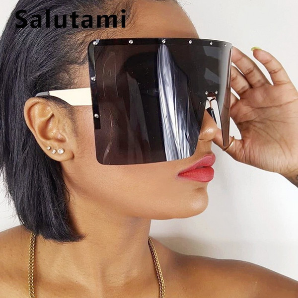 Rejea Oversize Winfproof Sunglasses For Women One Piece Big Lens Square Sun Glasses Men Rimless Vintage Retro Shield Chic Cool Shades