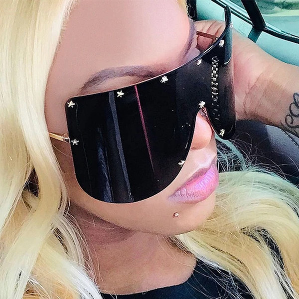 Rejea Fashion Oversized Shield Sunglasses Women Men Luxulry Brand Designer Rimless Metal Female Sun Glasses Shades Ladies