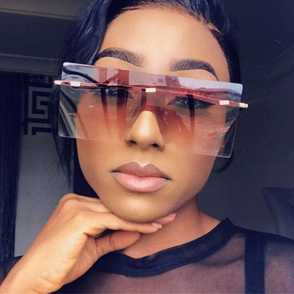 Rejea Vintage Square Sunglasses Women Siamese Oversized Sun Glasses For Women Luxury Brand Rimless Ocean Lens Big Shades Oculos De Sol