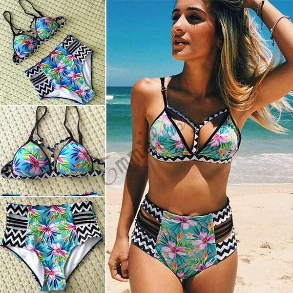 Rejea Sexy Women Push-up Padded Bra Bandage Flower Bikini Set Swimsuit Swimwear Bathes