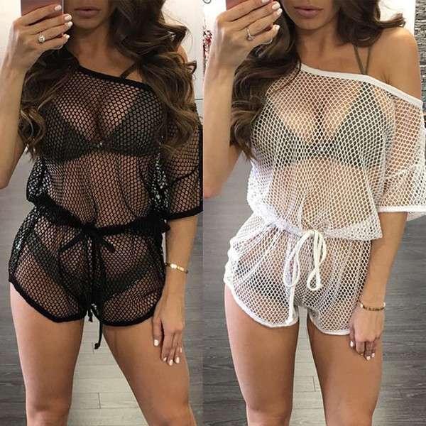 Rejea Summer Mesh Cover-Ups Women Swimwear Bathing Suit One Piece Dress Crochet Bikini Cover Up Beach Dress