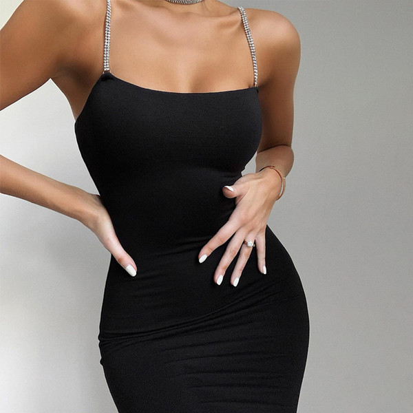 REJEA diamond thin strap bodycon sexy mini dress party club sleeveless women summer fashion outfit female short clothes