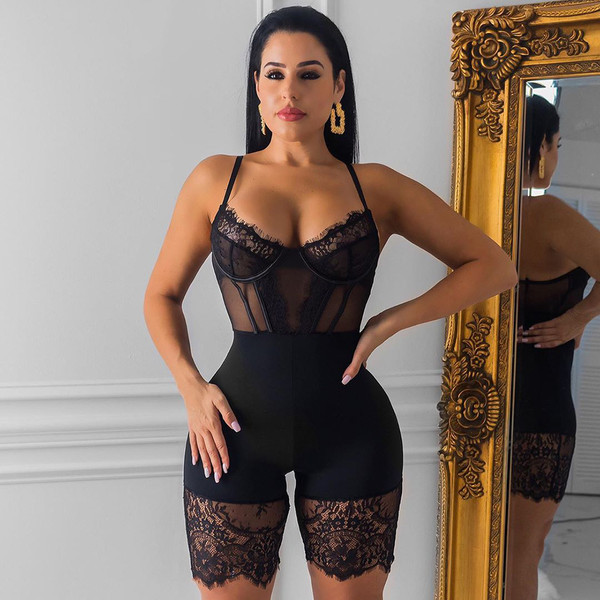 Rejea Fashion Hot Lace Playsuits Sexy Backless Party Club Short Romper Womens Jumpsuits Sleeveless Body Mujer
