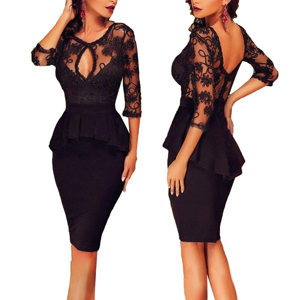REJEA Women Fashion Cocktail Party Sexy Bodycon Deep V Collar Mini Lace Skirt Dress