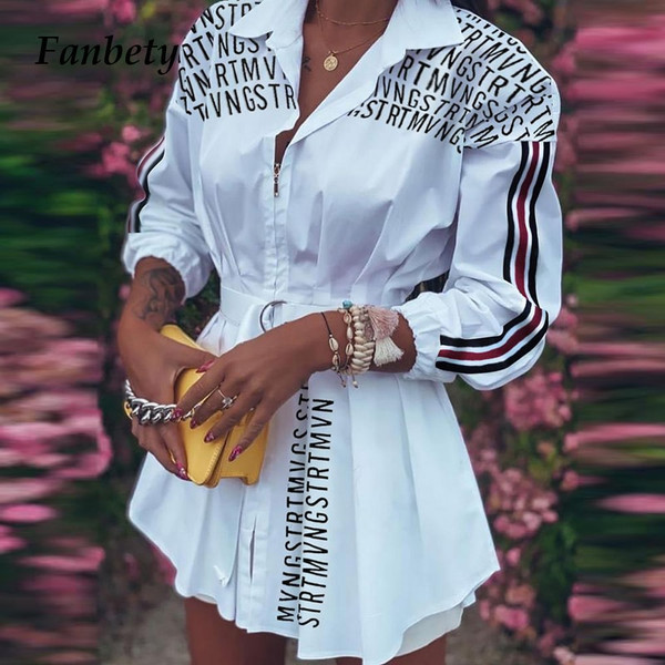 REJEA Office Lady Fashion Turn-Down Collar Shirt Dress Elegant Long Sleeve Letter Print Party Dress Autumn Zipper Mini Dress Vestidos