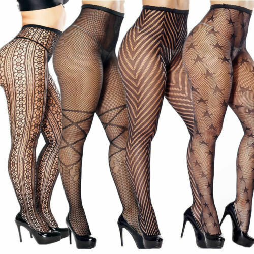 REJEA Women's Pantyhose Tights Fishnet  Mesh Stockings Underwear Lace Sheer Plus Size