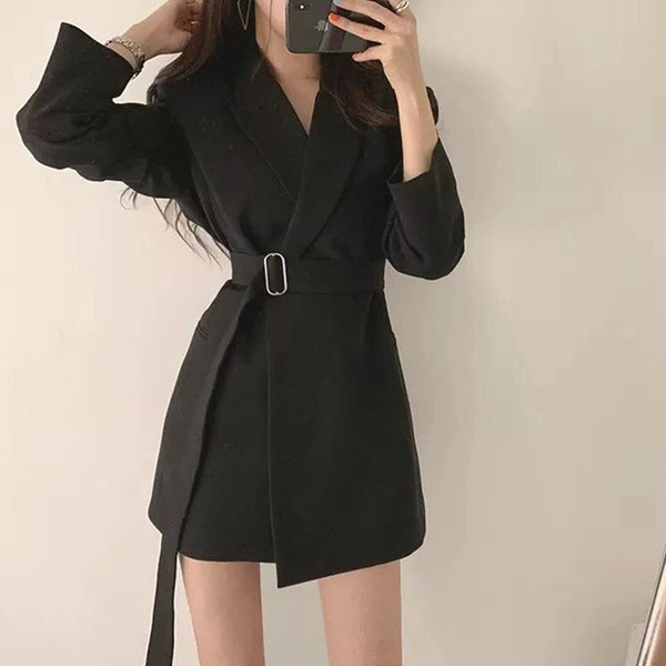 REJEA New Solid Color Women Work Blazer Jacket Casual Sashes Loose Suit Jackets Female Oversized Blazer Women Outwear