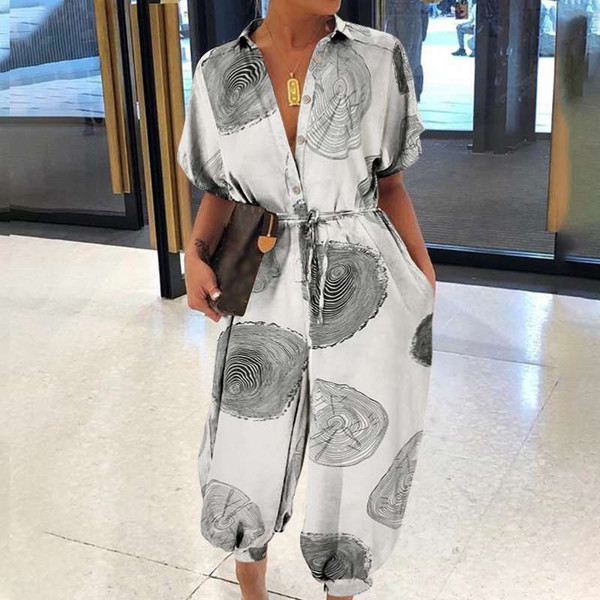 REJEA Casual Cotton Rompers Women High Waist Short Sleeve Jumpsuits VONDA Loose OL Office Harem Overalls Pants Plus Size Pantalons