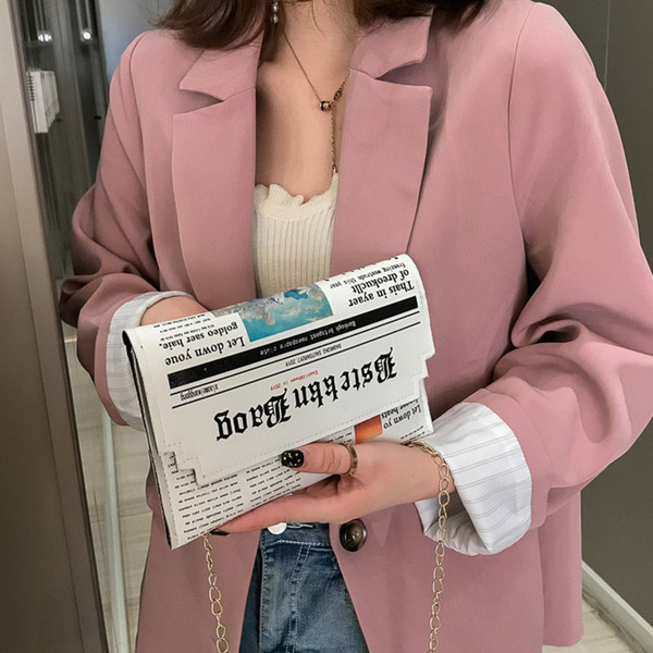 Rejea Trend Envelope Bag Women New Personality Inkjet Newspaper Clutch Bag Wild Shoulder Messenger Bag Chain Evening Bag