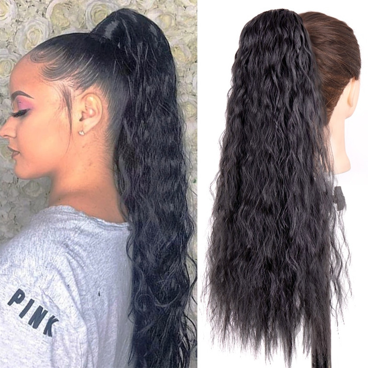 Rejea HAIR Long Wavy Wrap Around Clip In Ponytail Hair Extension Heat Resistant Synthetic Natural Wave Pony Tail Fake Hair