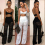 Rejea  New Women Lace 2 Piece Set Crop Top and Long Pants Bodycon Outfits Long Beach Jumpsuit Ladies Fashion Sexy Sets