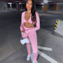 REJEA  Fall Sporty Sexy 2 Piece Set Women V Neck Long Sleeve Crop Tops and Pants Tracksuits Casual Outfits C16-CI31