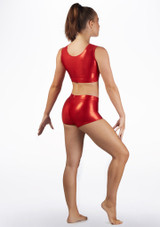 Alegra Mädchen Gymnastik-Crop-Top aus Metallic Rot Rückseite [Rot]