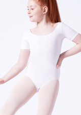 Capezio Class kurzärmliger Kinder Ballettanzug Weiß Vorderseite [Weiß]
