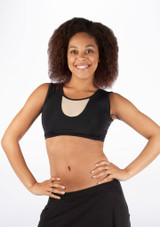 Dincwear bauchfreies Damen Tanz-Top mit Mesh Fleisch Hauptsächlich [Tan]