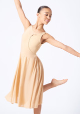 Move Dance Teen Contemporary-Tanzkleid Titania mit Cut-Outs Nude Vorderseite [Tan]