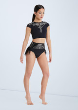 Weissman Nightfall Sequin Crop Top Set Schwarz Vorderseite 2 [Schwarz]